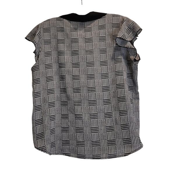Miley + Molly Houndstooth Plaid Blouse Bow Tie Neck Academia Black White Large - Picture 3 of 5
